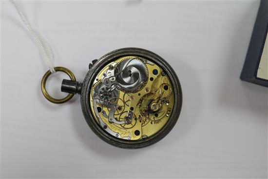 An A Lange and Sohne gun metal chronograph pocket watch (pendant loose and lacking case back).